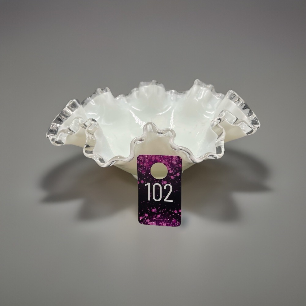 Fenton Glass Silver Crest Ruffled Edge Bowl Candy‎ Dish 8" Milk White